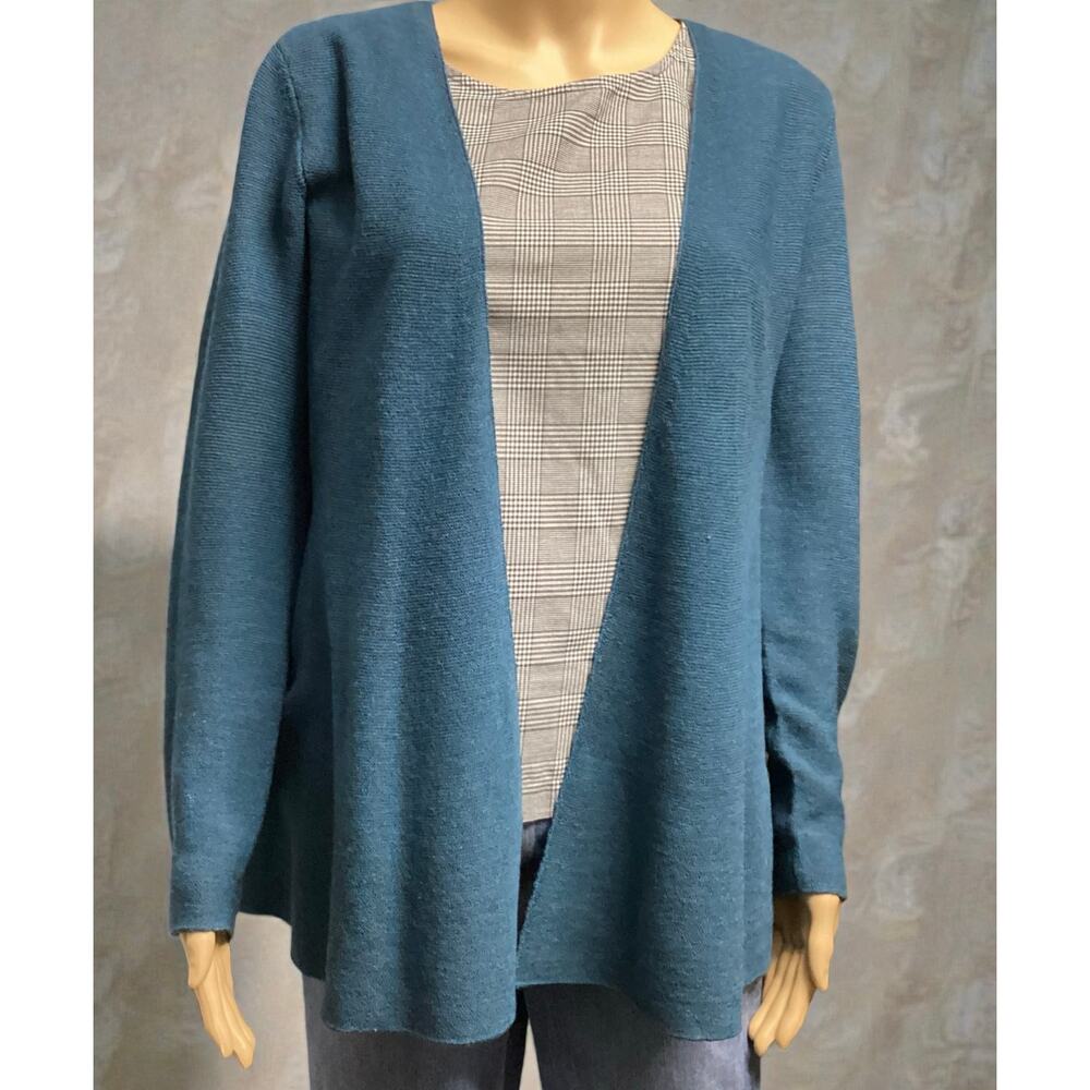 Eileen Fisher 100% Merino Wool cardigan size XS Teal‎